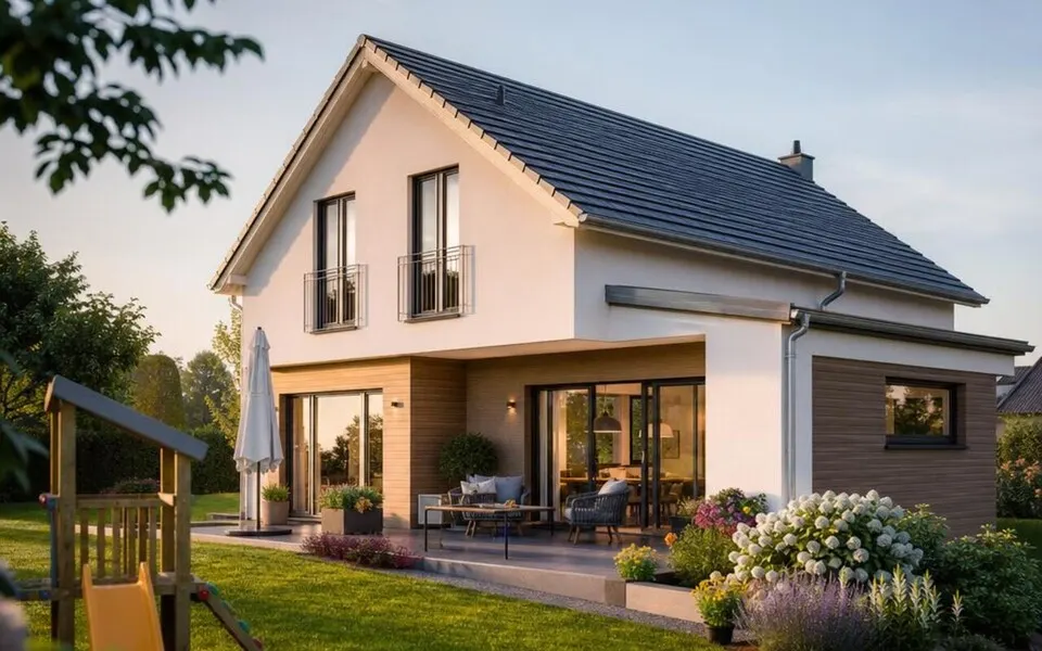 Musterhaus Einfamilienhaus 2026 mit Satteldach – schlüsselfertiges Beispiel für Bauherren Musterhaus Einfamilienhaus 2026 mit Satteldach – schlüsselfertiges Beispiel für Bauherren