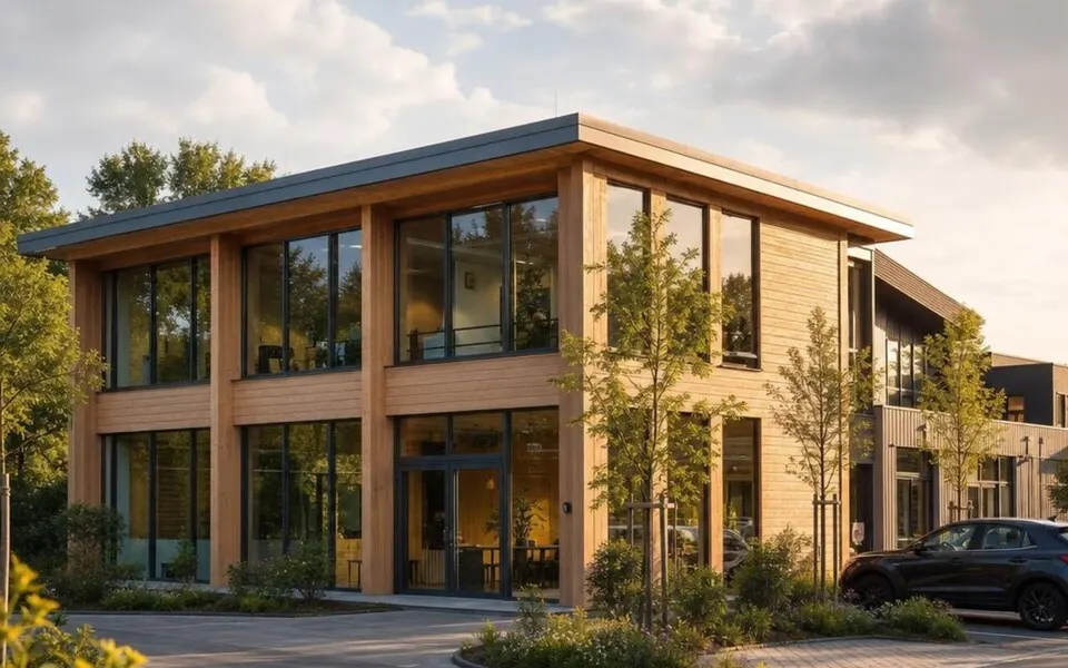 Gewerbliches Musterhaus 2026 als Bürogebäude in Holz-Hybrid-Bauweise – Festpreis-Kalkulation Gewerbliches Musterhaus 2026 als Bürogebäude in Holz-Hybrid-Bauweise – Festpreis-Kalkulation